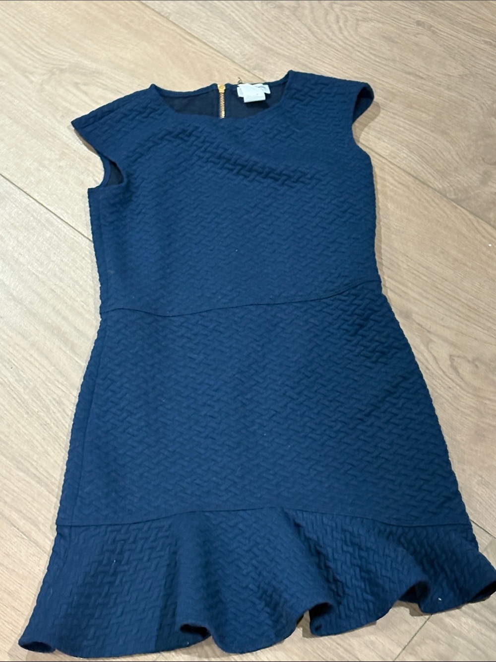 Kids David Charles size youth 9 Textured Navy Dress with Flounce Hem